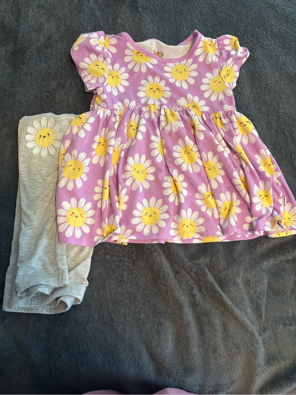 Little Sleepies Purple Daisy Print Top with Gray Leggings